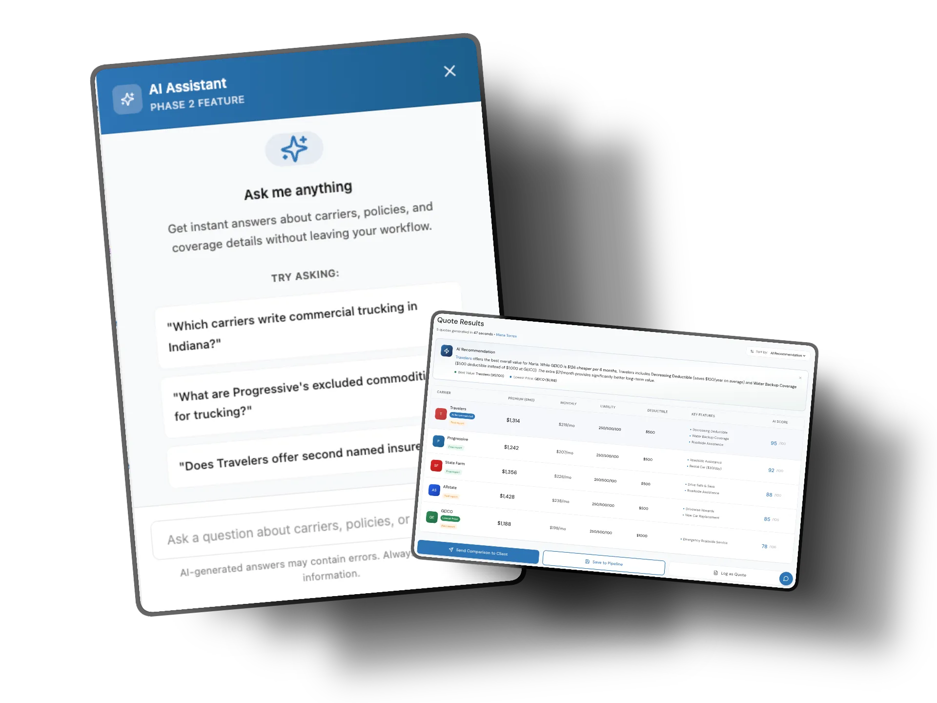 HarborIQ Markets showing Carrier Ask answering an appetite question with a cited source